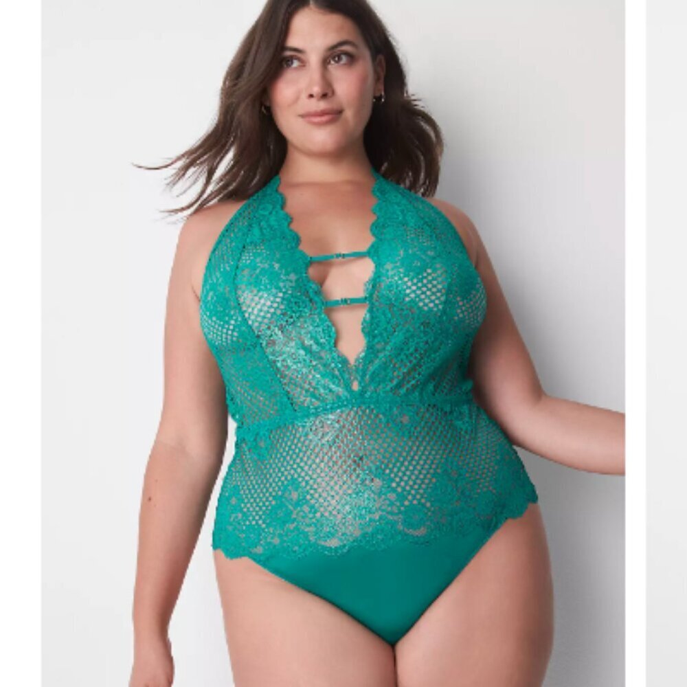 Cacique Halter-Neck Lace Bodysuit